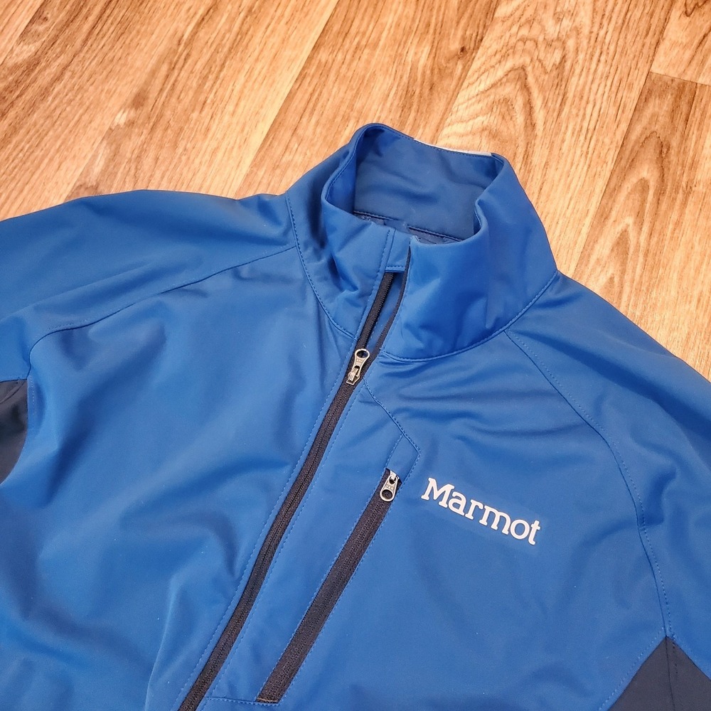 Marmot Hiking Jacket Men Small Blue Softshell Performance Draw‎ Cord Outdoors